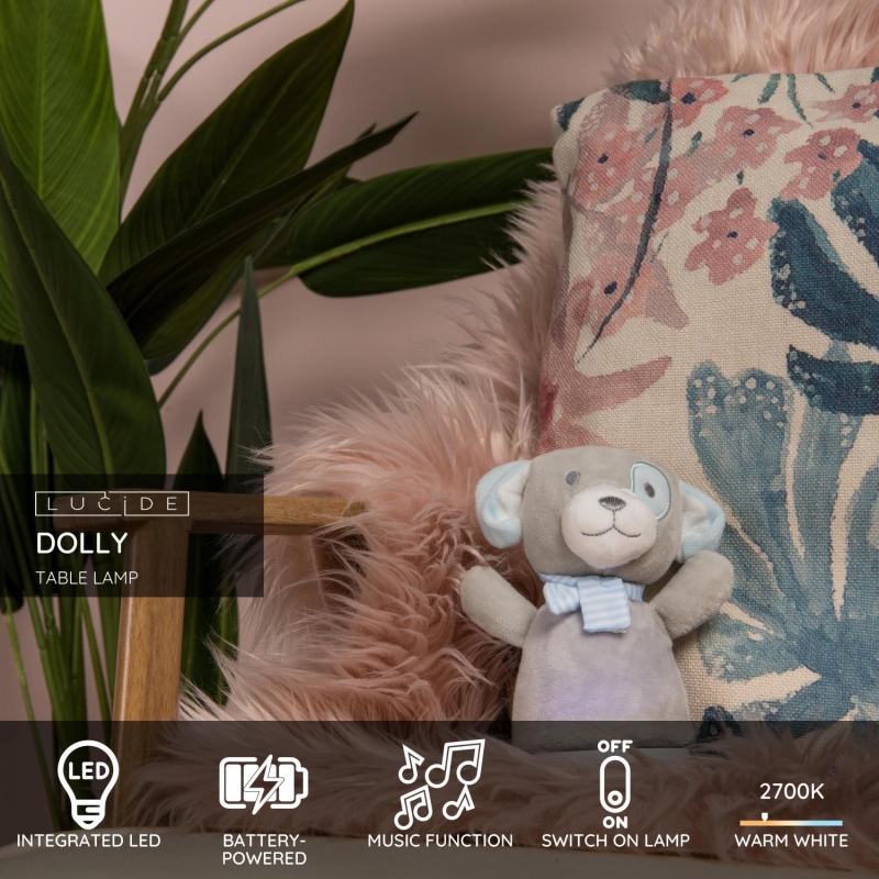 Lucide DOLLY - Stolná lampa pre deti - Batérie - S hudobným prvkom - Sivá